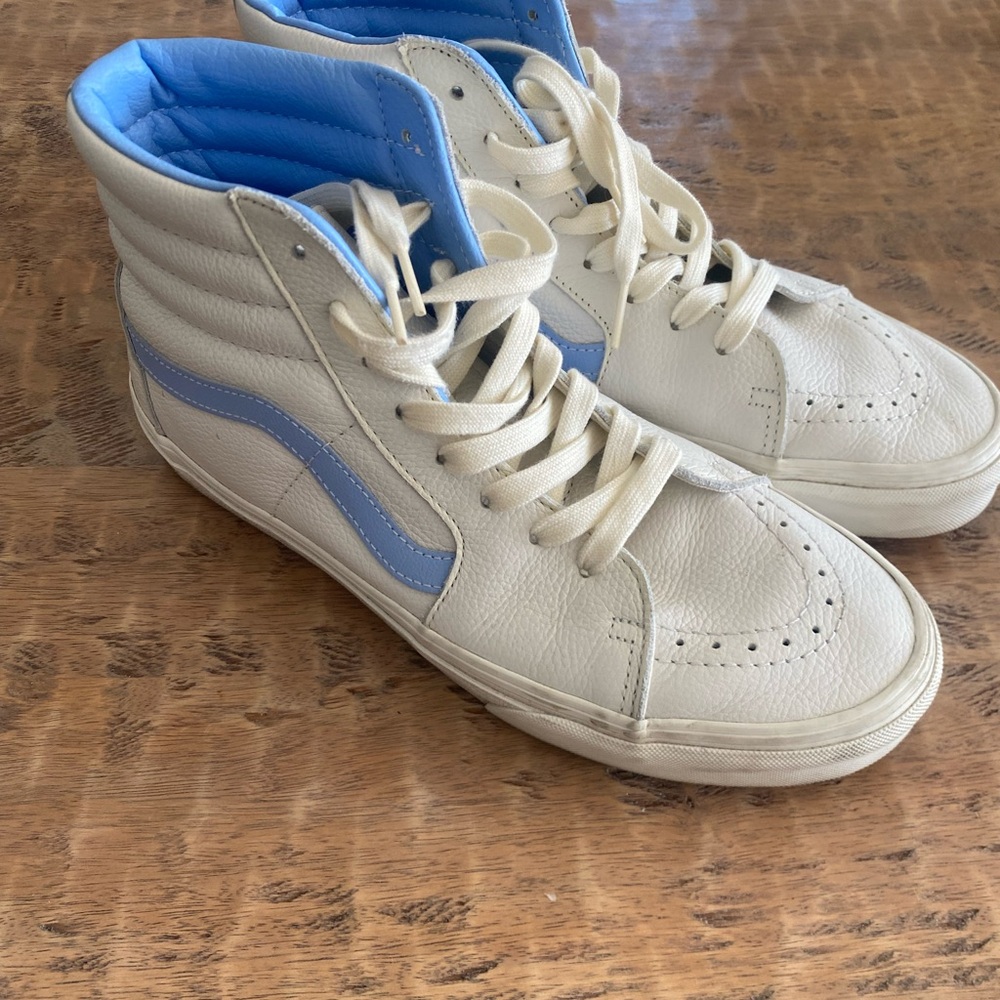 Vans High-Top Leather Sneakers with Blue Accents